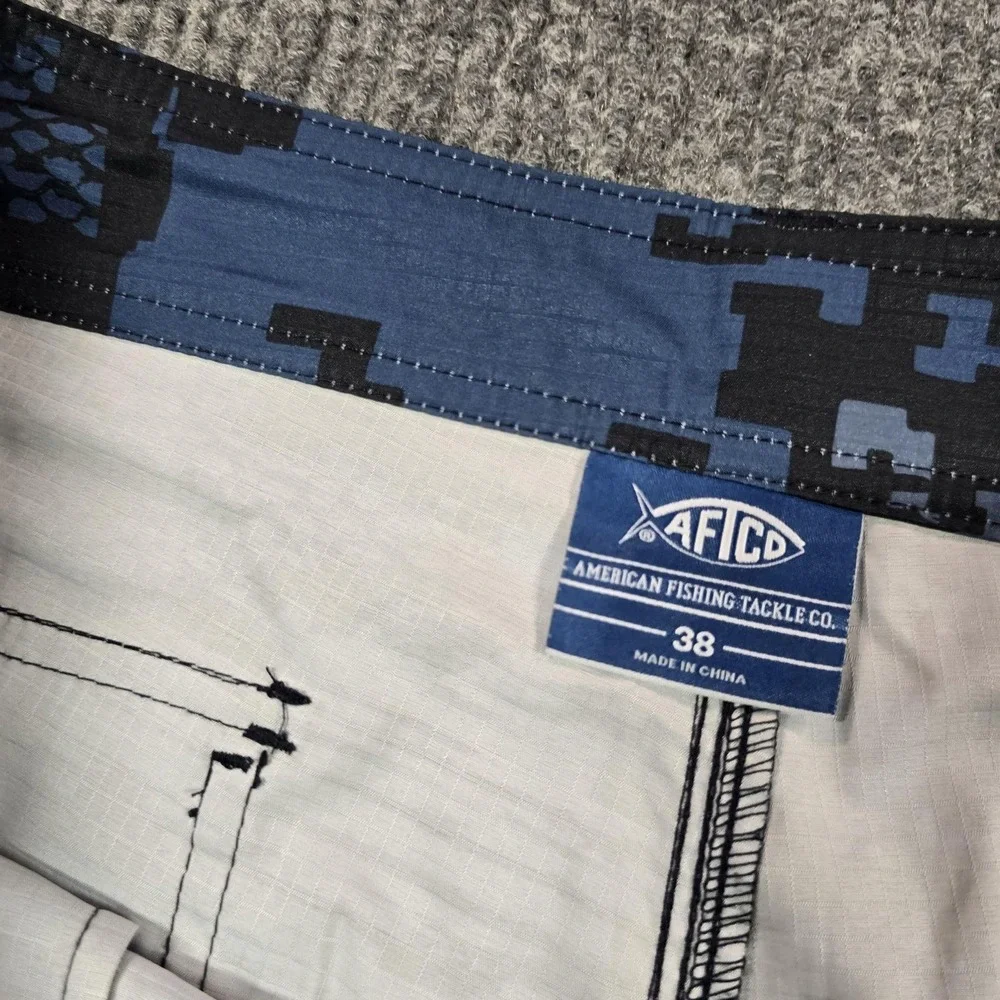 AFTCO Cargo Shorts Mens 38 Blue Camo Microfiber Stretch Fishing Outdoor Summer